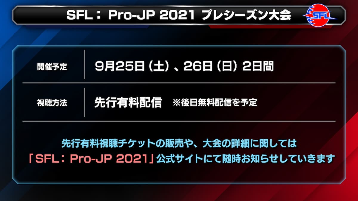 “街頭霸王聯盟：Pro-JP 2021”季前賽