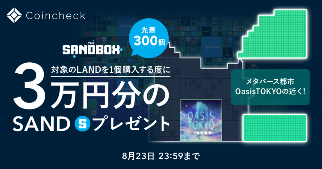 [前 300 件] 從 The Sandbox 購買 LAND 時相當於 30,000 日元的 SAND 禮品活動
