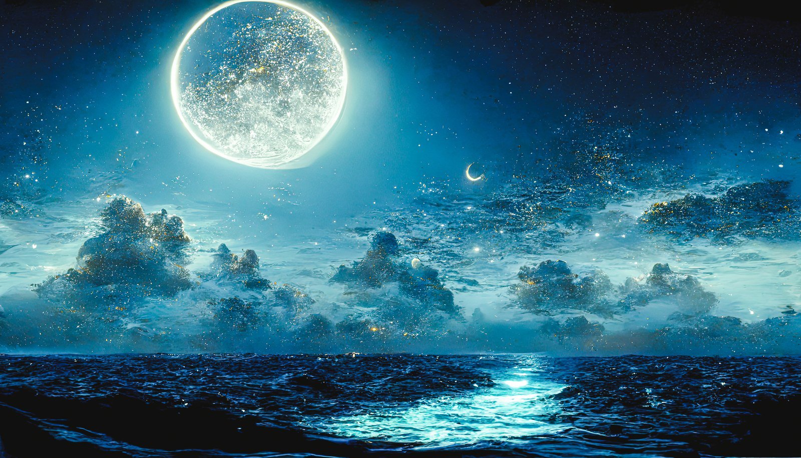 満天の星空に浮かぶ満月のAI画像素材